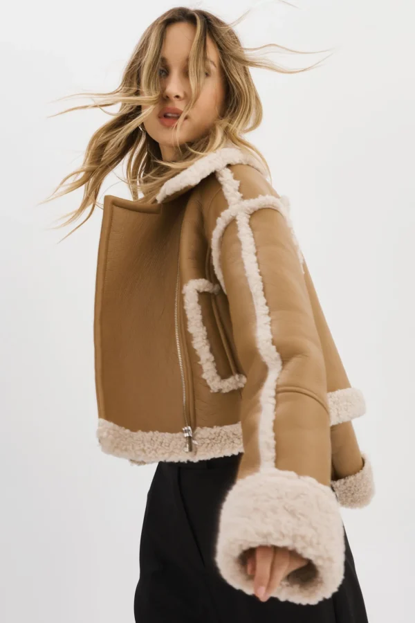 LAMARQUE Coats&Jackets | ADRINA | Faux Shearling Crop Jacket Biscuit
