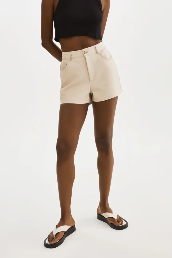 LAMARQUE Pants&Shorts | ANIKA | Leather High-Waisted Shorts Bone