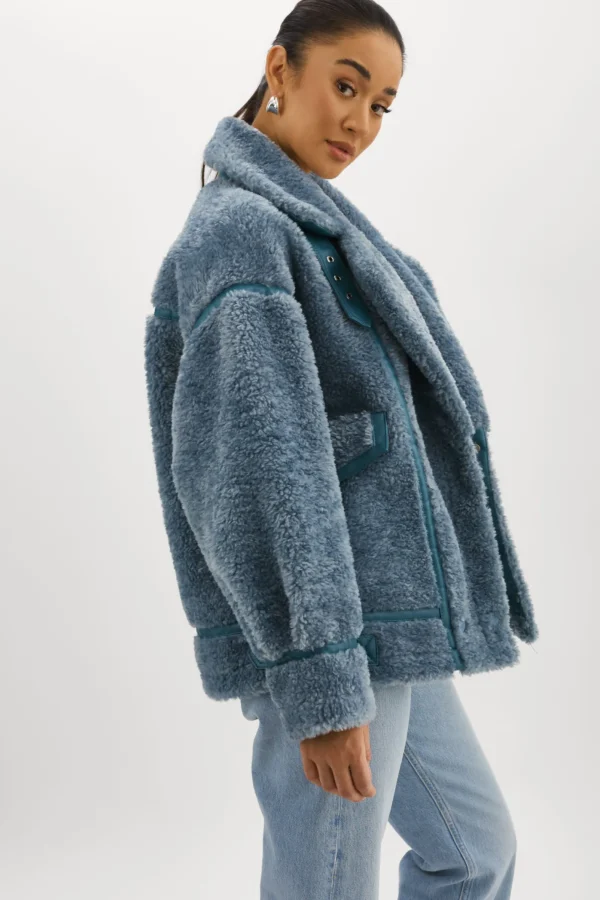 LAMARQUE Coats&Jackets | BADU | Oversized Faux Shearling Jacket Dusty Blue