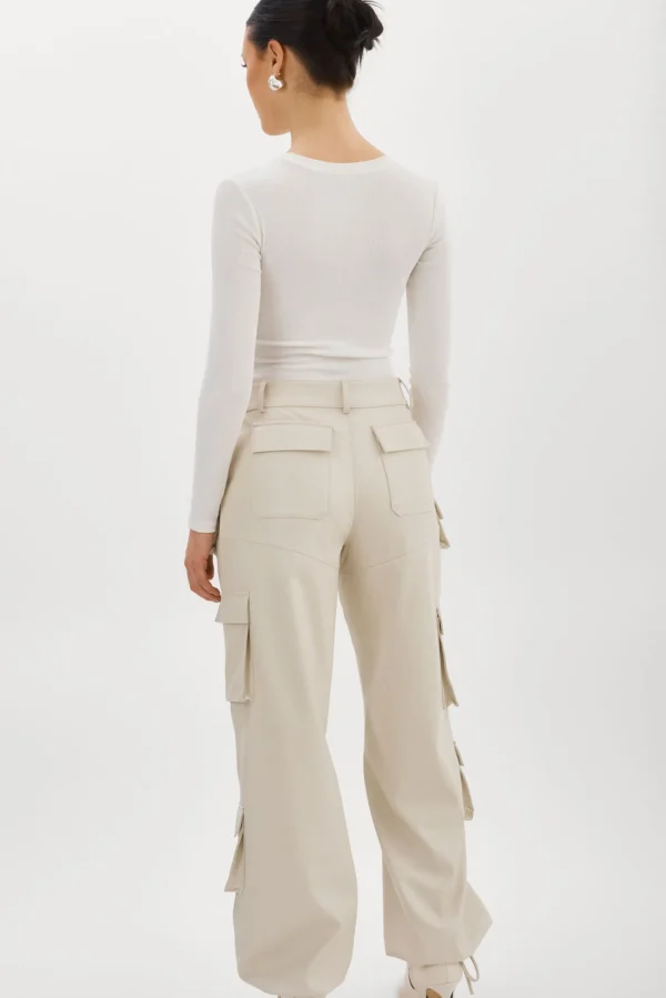LAMARQUE Pants&Shorts | BOBBI | Faux Leather Cargo Pants Bone