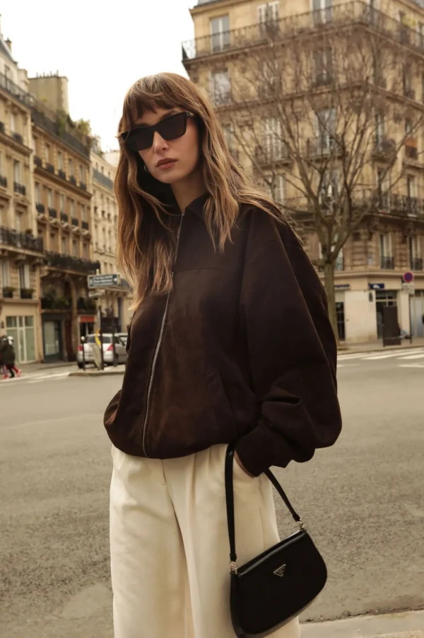 LAMARQUE Coats&Jackets | Leather Jackets | CADEN | Oversized Suede Bomber Jacket Chocolate