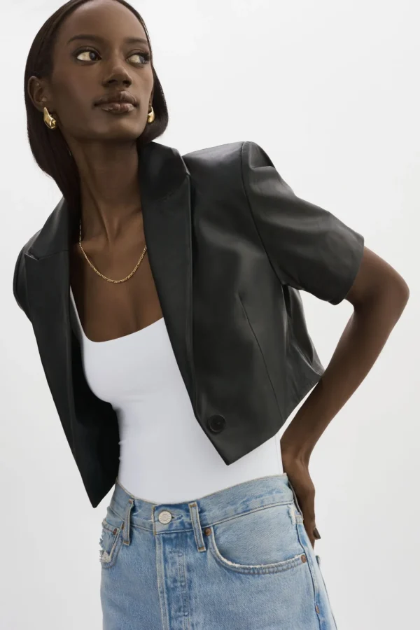 LAMARQUE Leather Jackets | CALATEA | Short Sleeve Blazer Black