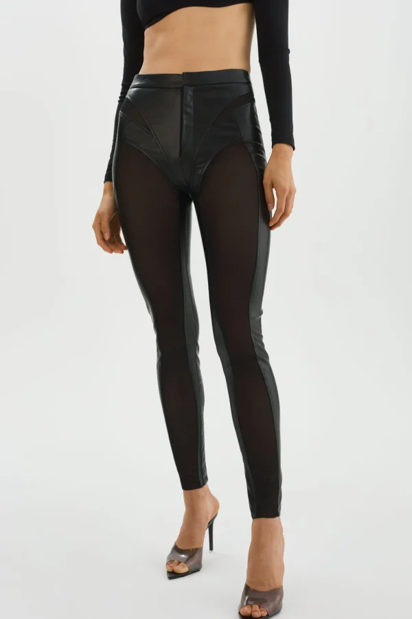 LAMARQUE Pants&Shorts | CELICIA | Faux Leather Mesh Leggings Black