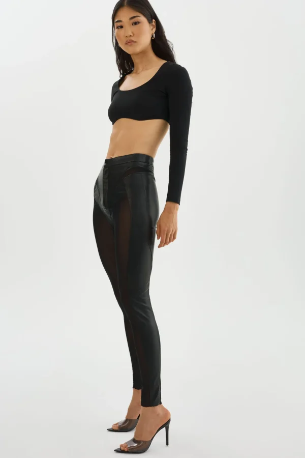 LAMARQUE Pants&Shorts | CELICIA | Faux Leather Mesh Leggings Black