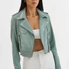 LAMARQUE Leather Jackets | CIARA | Cropped Leather Biker Jacket Eucalyptus