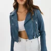 LAMARQUE Leather Jackets | CIARA | Cropped Leather Biker Jacket Slate Blue