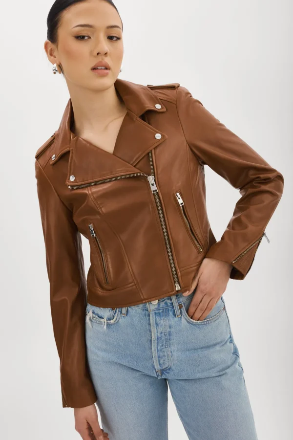 LAMARQUE Leather Jackets | DONNA | Iconic Leather Biker Jacket Luggage