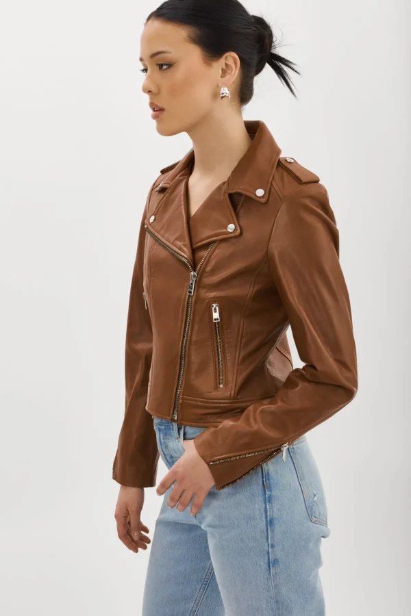 LAMARQUE Leather Jackets | DONNA | Iconic Leather Biker Jacket Luggage