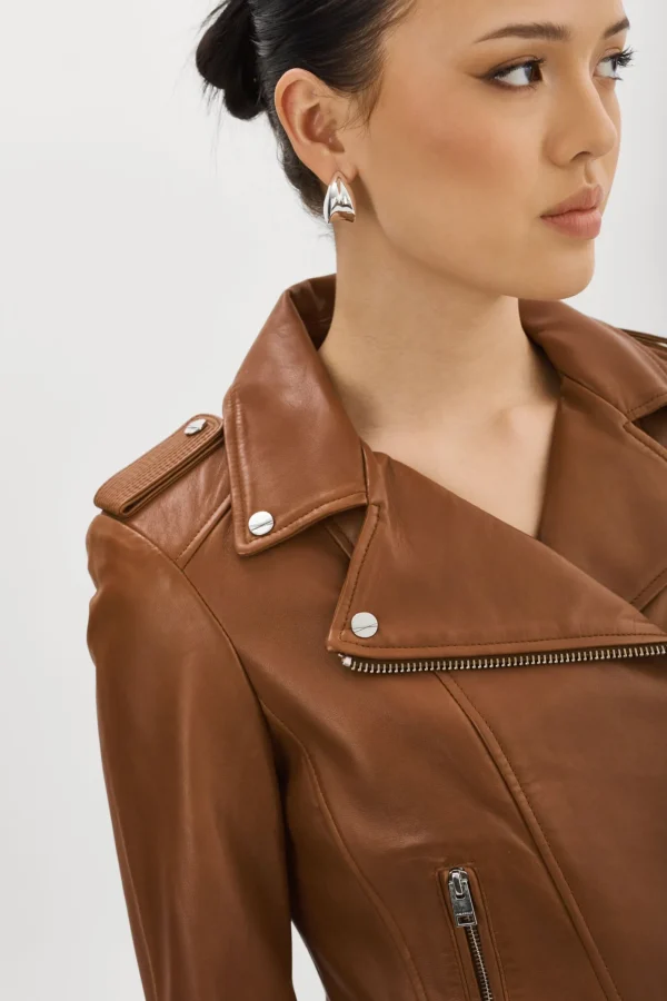 LAMARQUE Leather Jackets | DONNA | Iconic Leather Biker Jacket Luggage