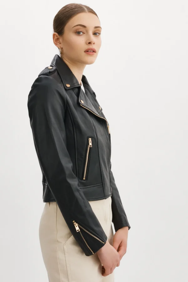 LAMARQUE Leather Jackets | DONNA GOLD | Iconic Leather Biker Jacket Black