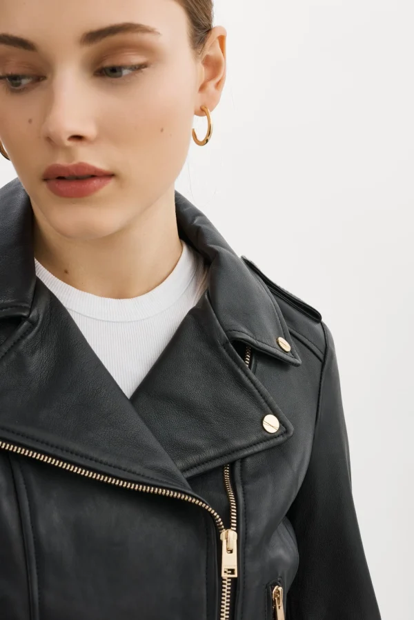 LAMARQUE Leather Jackets | DONNA GOLD | Iconic Leather Biker Jacket Black