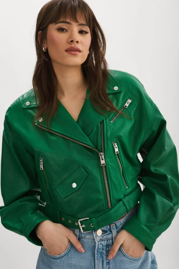 LAMARQUE Leather Jackets | DYLAN | 80's Leather Biker Jacket VIBRANT GREEN
