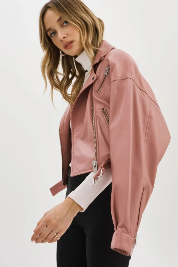 LAMARQUE Leather Jackets | DYLAN | 80's Leather Biker Jacket MAUVE PINK