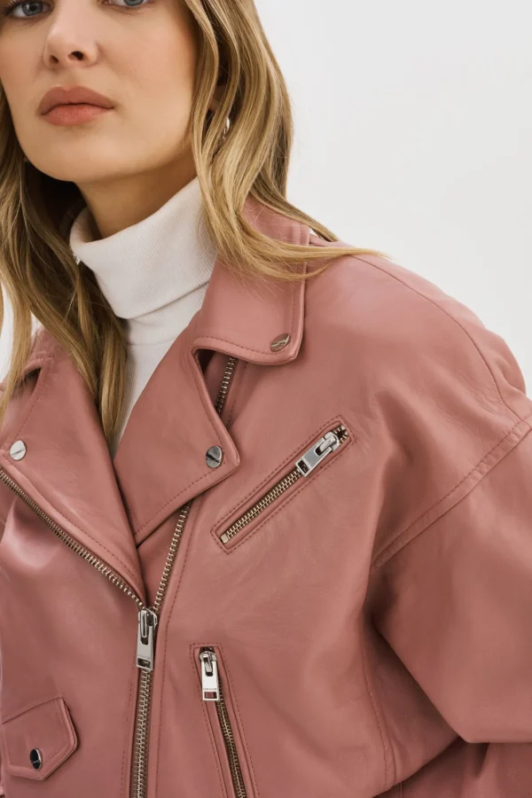 LAMARQUE Leather Jackets | DYLAN | 80's Leather Biker Jacket MAUVE PINK