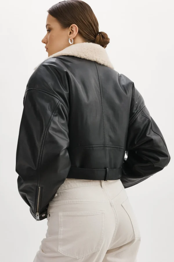 LAMARQUE Leather Jackets | DYLAN | 80's Sherpa Leather Biker Jacket Black/Ecru