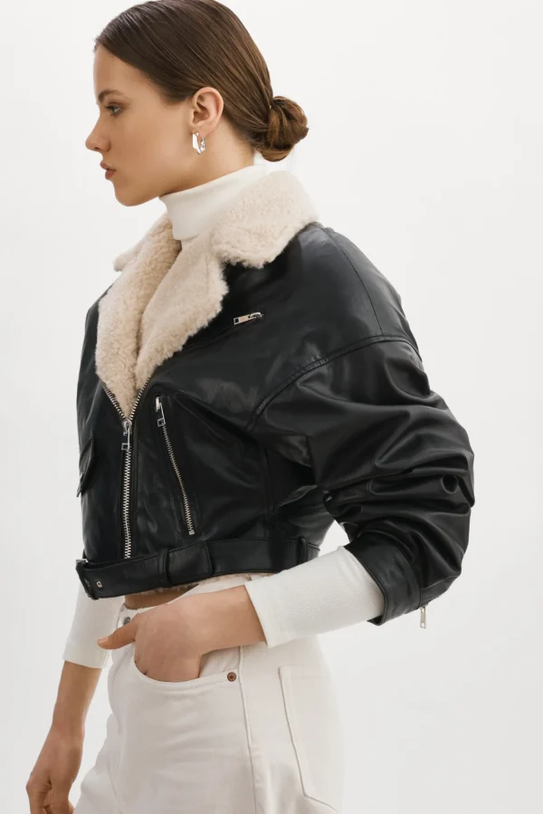 LAMARQUE Leather Jackets | DYLAN | 80's Sherpa Leather Biker Jacket Black/Ecru