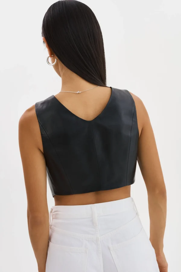 LAMARQUE Tops | ESTRELLA | Leather Vest Top Black