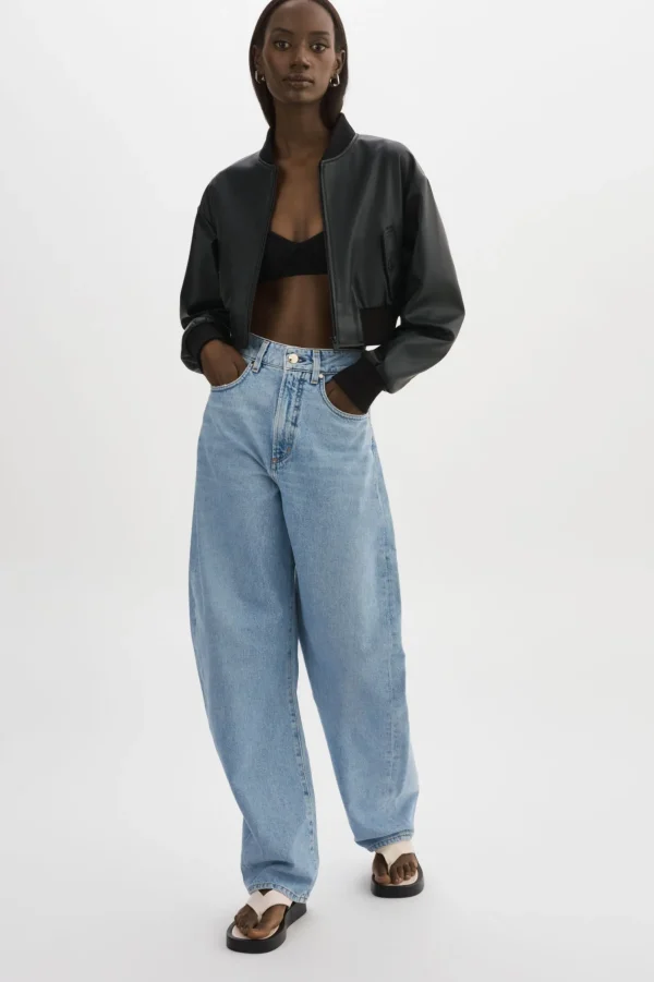 LAMARQUE Leather Jackets | EVELIN | Faux Leather Cropped Bomber Black