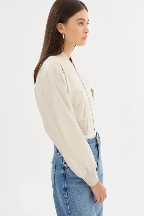 LAMARQUE Leather Jackets | EVELIN | Faux Leather Cropped Bomber Bone