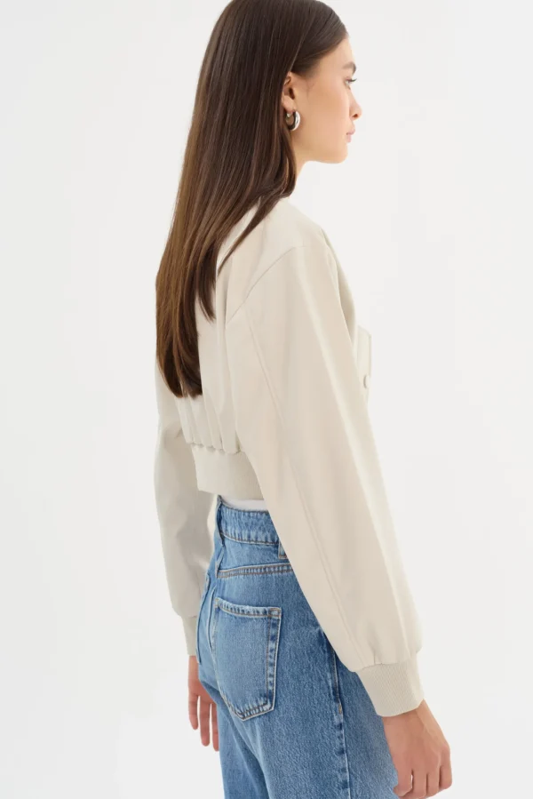 LAMARQUE Leather Jackets | EVELIN | Faux Leather Cropped Bomber Bone