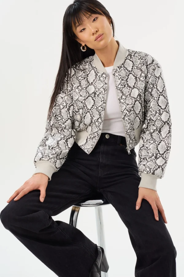 LAMARQUE Leather Jackets | EVELIN | Faux Leather Cropped Bomber Python Print