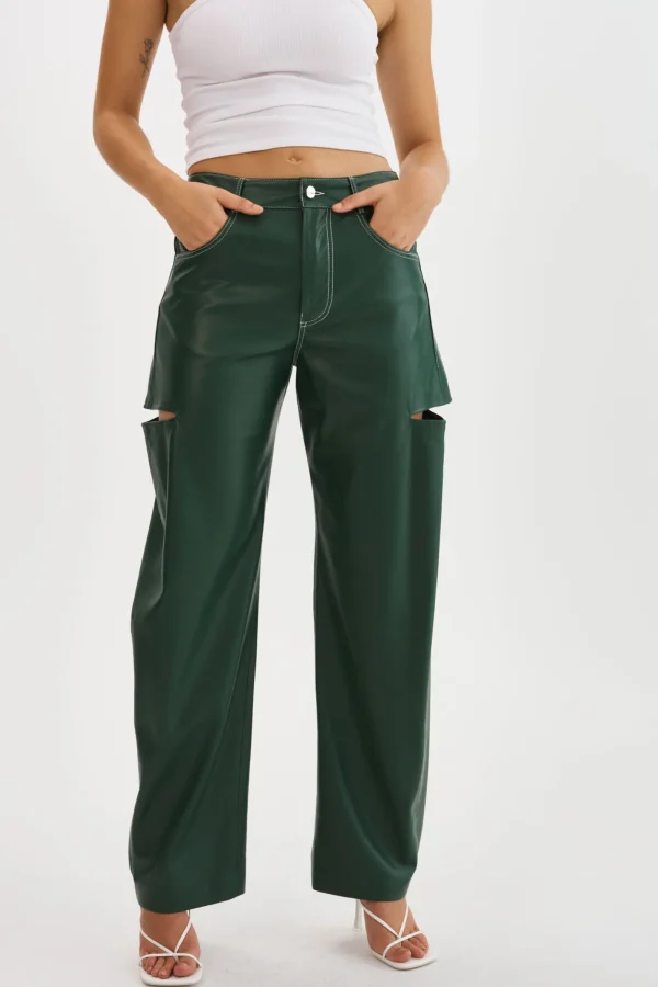 LAMARQUE Pants&Shorts | FALEEN | Faux Leather Loose Pants Alpine Green