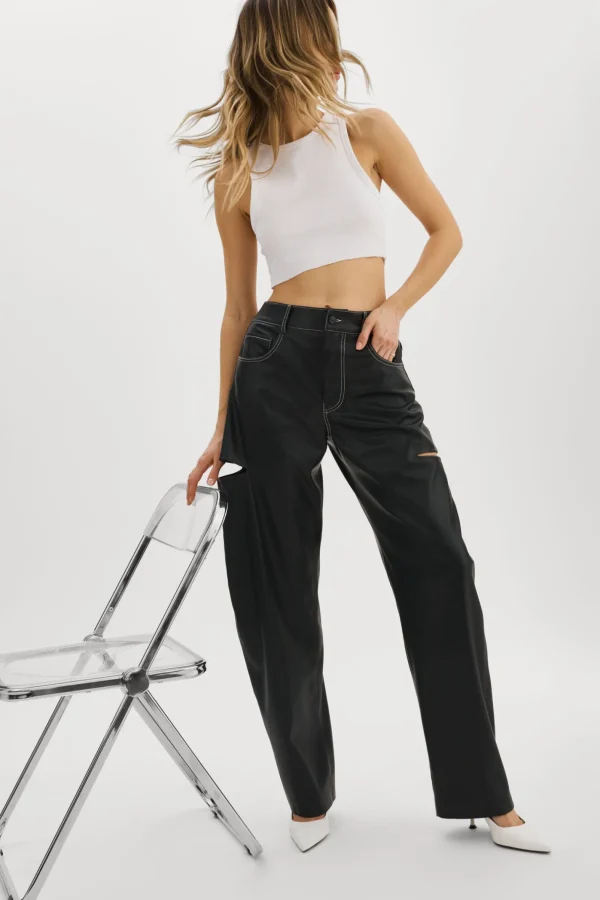 LAMARQUE Pants&Shorts | FALEEN | Faux Leather Loose Pants Black