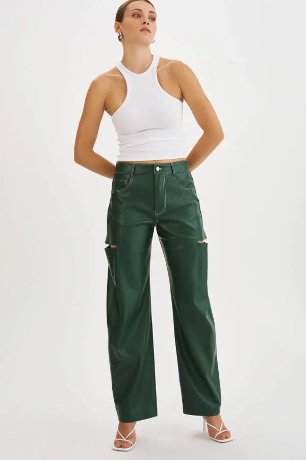 LAMARQUE Pants&Shorts | FALEEN | Faux Leather Loose Pants Alpine Green