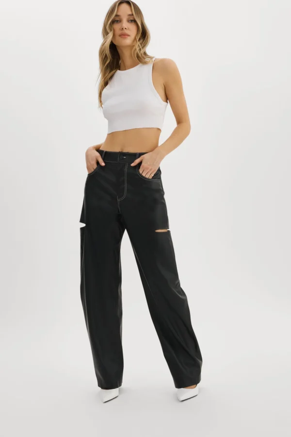 LAMARQUE Pants&Shorts | FALEEN | Faux Leather Loose Pants Black