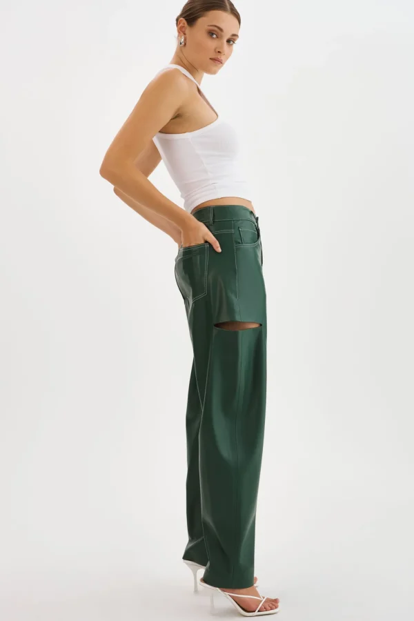 LAMARQUE Pants&Shorts | FALEEN | Faux Leather Loose Pants Alpine Green
