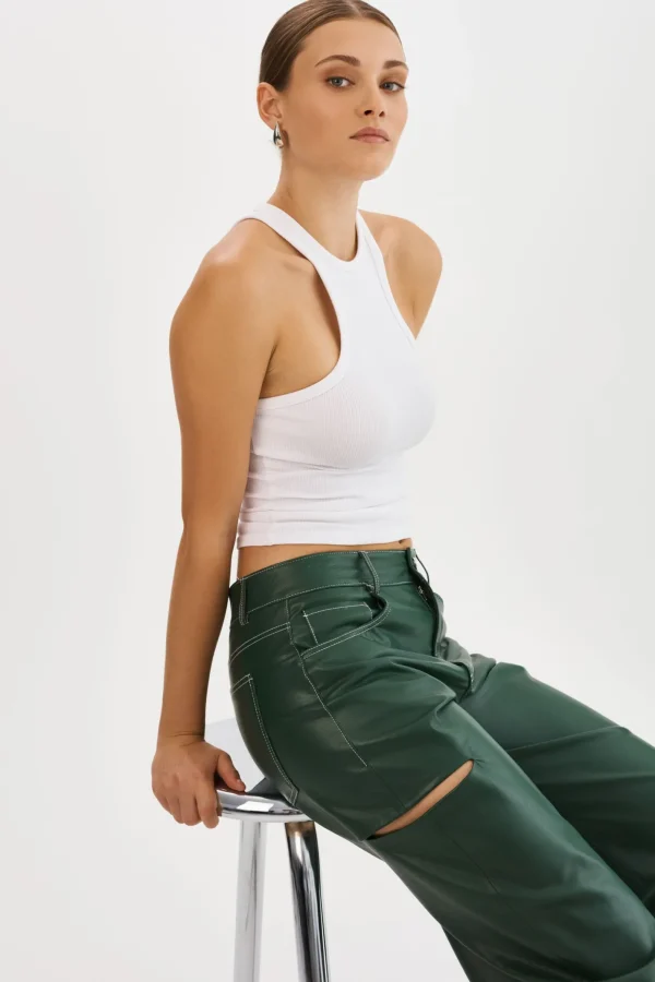 LAMARQUE Pants&Shorts | FALEEN | Faux Leather Loose Pants Alpine Green