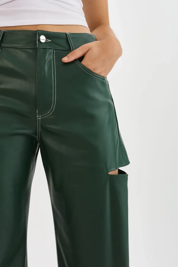 LAMARQUE Pants&Shorts | FALEEN | Faux Leather Loose Pants Alpine Green