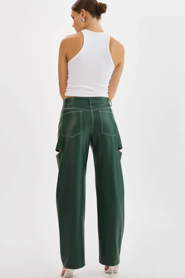 LAMARQUE Pants&Shorts | FALEEN | Faux Leather Loose Pants Alpine Green