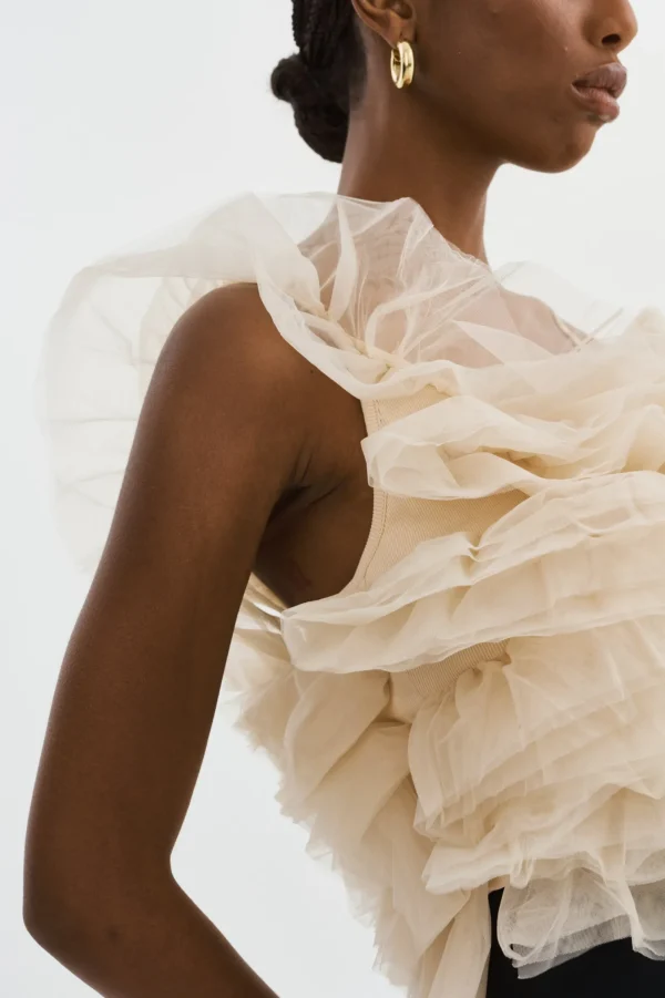 LAMARQUE Tops | FELETA | Ruffle Tulle Top Light Beige