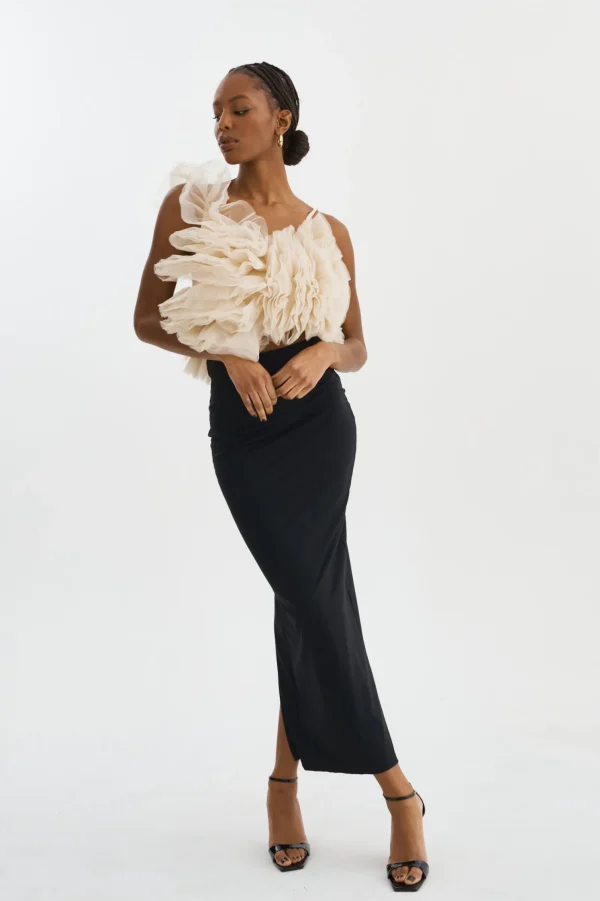 LAMARQUE Tops | FELETA | Ruffle Tulle Top Light Beige