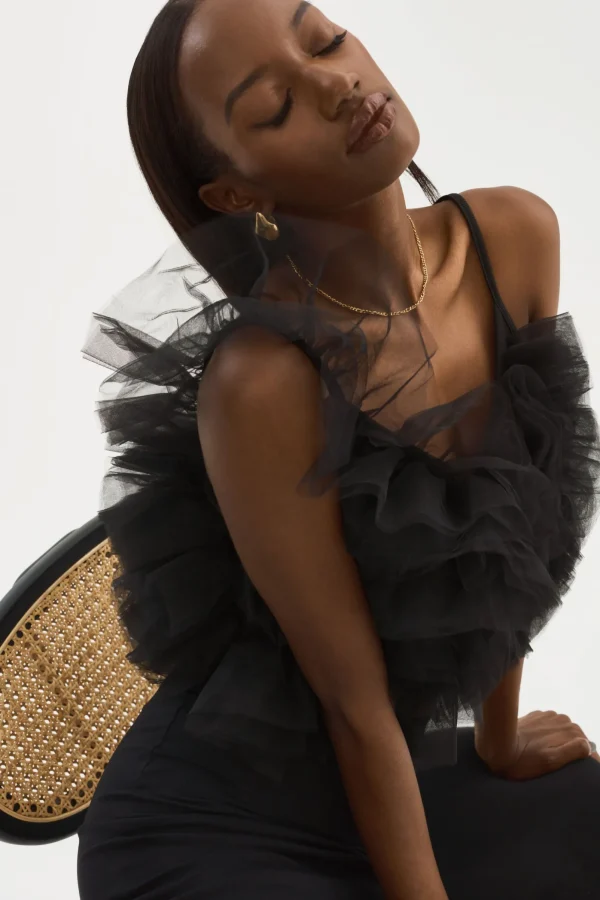 LAMARQUE Tops | FELETA | Ruffle Tulle Top Black