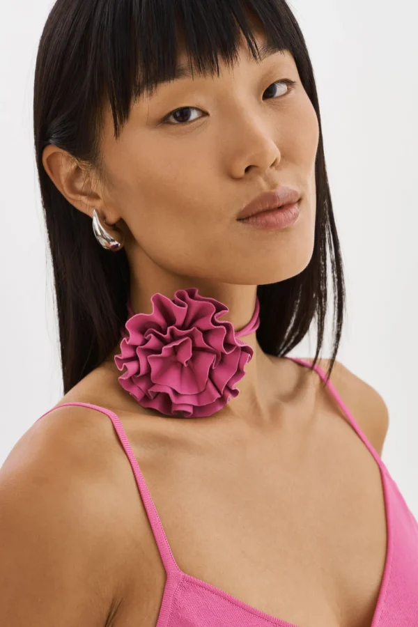 LAMARQUE Accessories | GEMMA | Leather Rosette Choker Super Pink