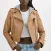 LAMARQUE Leather Jackets | HOLY | Leather Biker Jacket With Removable Hood Sesame