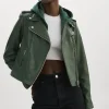LAMARQUE Leather Jackets | HOLY | Leather Biker Jacket With Removable Hood Alpine Green