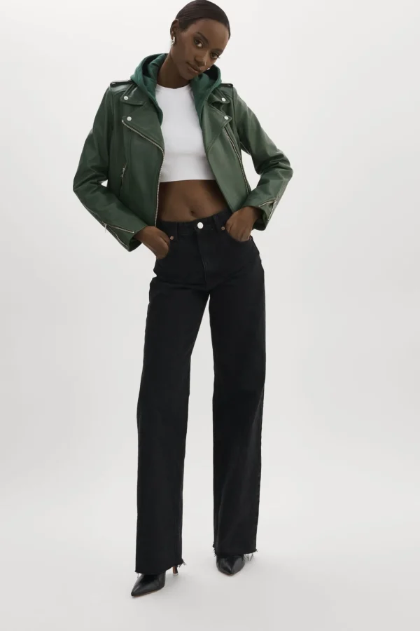 LAMARQUE Leather Jackets | HOLY | Leather Biker Jacket With Removable Hood Alpine Green
