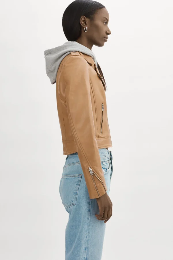 LAMARQUE Leather Jackets | HOLY | Leather Biker Jacket With Removable Hood Sesame