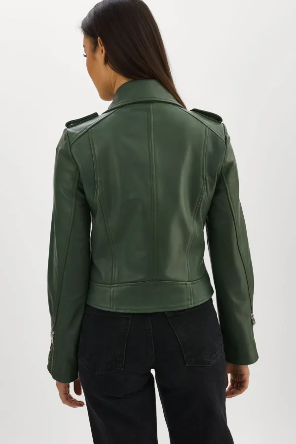 LAMARQUE Leather Jackets | HOLY | Leather Biker Jacket With Removable Hood Alpine Green