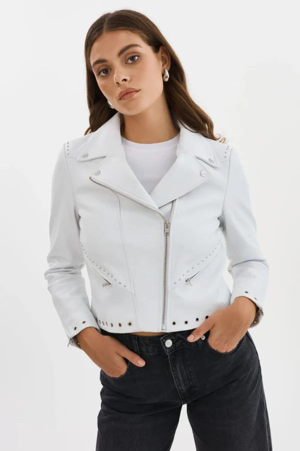 LAMARQUE Leather Jackets | IDETTA | Leather Biker Jacket White