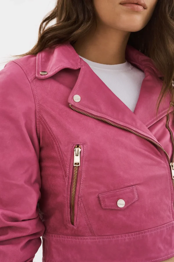 LAMARQUE Leather Jackets | JANIKA | Cropped Leather Biker Jacket Super Pink