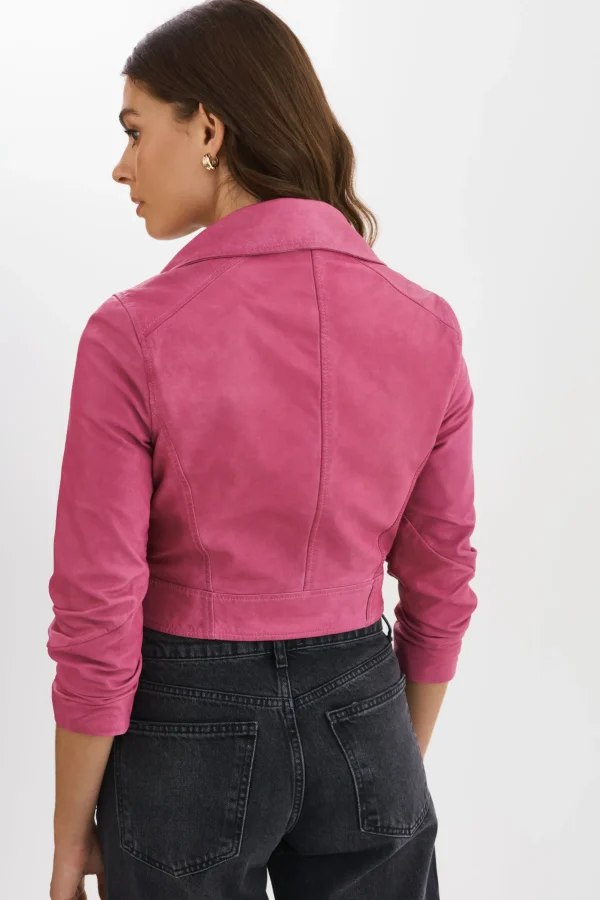 LAMARQUE Leather Jackets | JANIKA | Cropped Leather Biker Jacket Super Pink