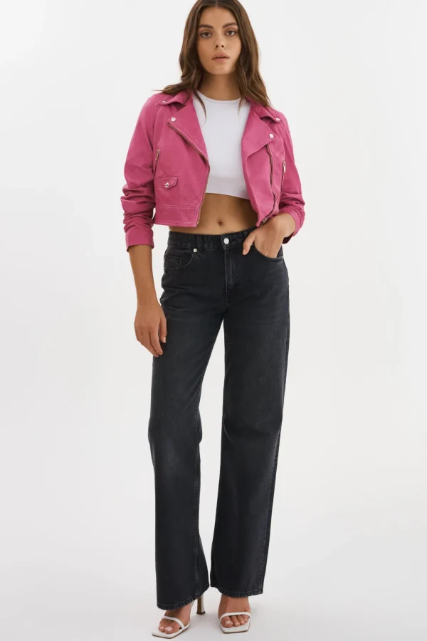 LAMARQUE Leather Jackets | JANIKA | Cropped Leather Biker Jacket Super Pink