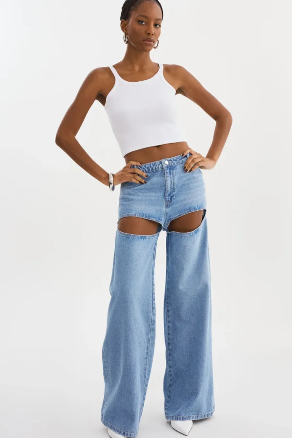 LAMARQUE Pants&Shorts | JAYLENE | Denim Cut-Out Jeans Light Blue Wash