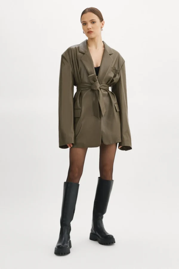 LAMARQUE Dresses | Coats&Jackets | Kassandra | Faux Leather Oversized Blazer Khaki