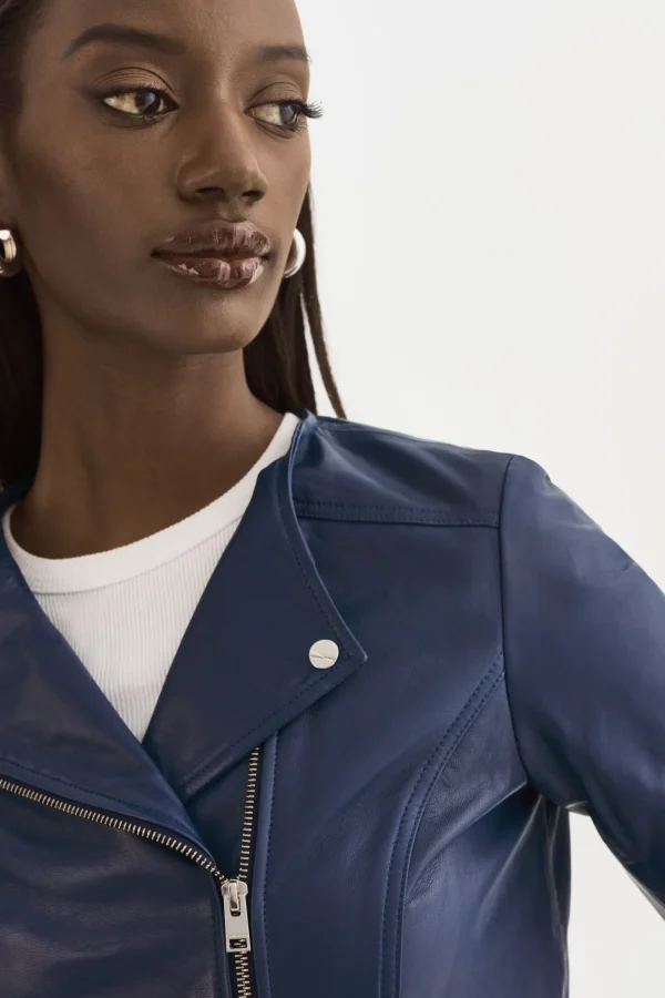 LAMARQUE Leather Jackets | KIRSI | Cropped Biker Jacket Aegean Blue
