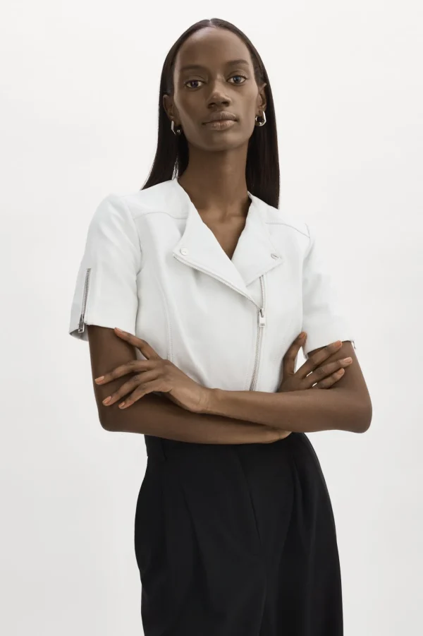 LAMARQUE Leather Jackets | KIRSI | Cropped Biker Jacket White